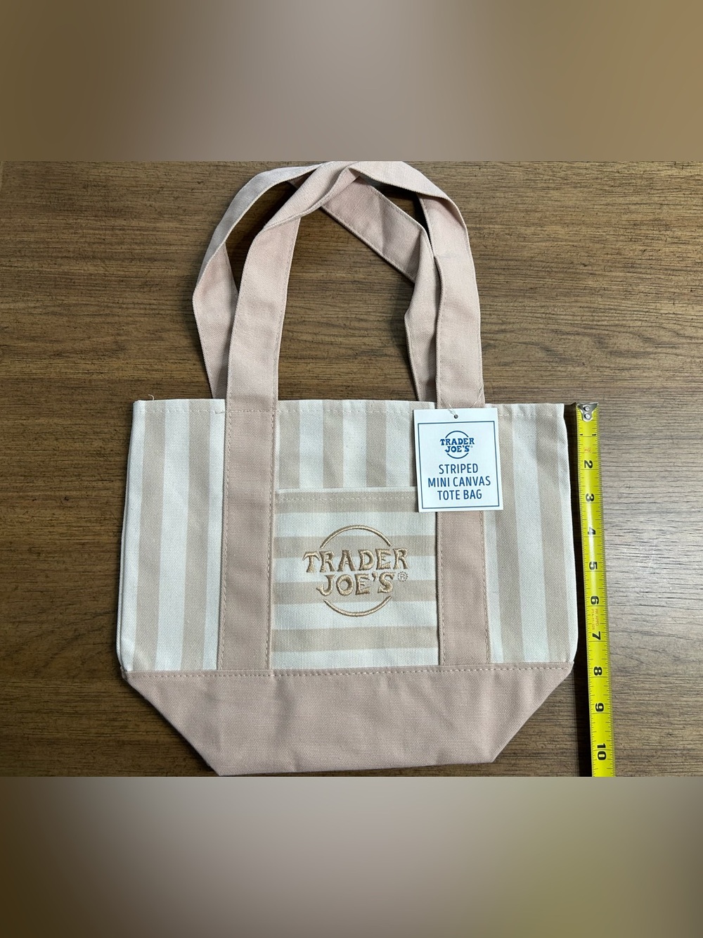 NWT Trader Joe’s Striped Mini Canvas Tote Bag - Tan - Picture 3 of 3